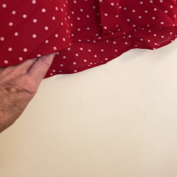 Elle XL High Low Flowy Red w/ White Polka Dots Ruffle Sleeves Blouse Top 🤍❤️ - Picture 8 of 12